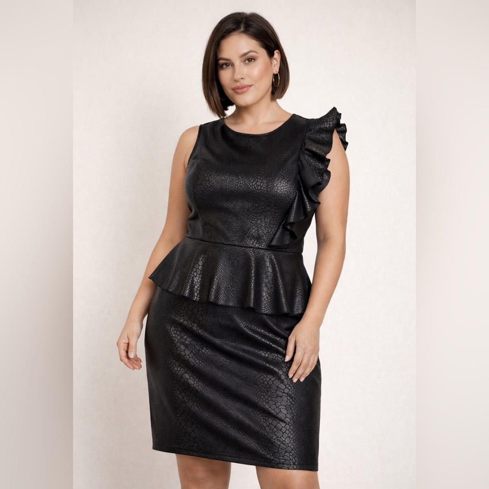 Samuel Dong Faux Snakeskin Peplum Dress